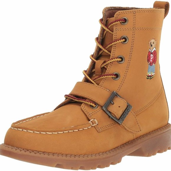 Polo Ralph Lauren Ranger Hi II Sweater Bear Cashew Buckle Youth size 5.5 Shoes